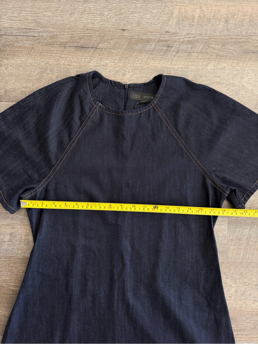 Zara ZW Collection Denim Long Dress Flutter Sleeve Dark Wash Midi Dress L - Picture 7 of 10